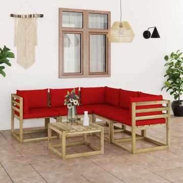 Set Divani da Giardino 6 pz con Cuscini Rossi