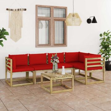 Set Divani da Giardino 6pz con Cuscini Legno di Pino Impregnato