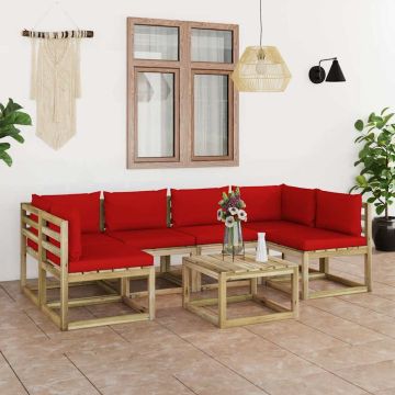 Set Salotto Giardino con Cuscini 7 pz in Pino Impregnato