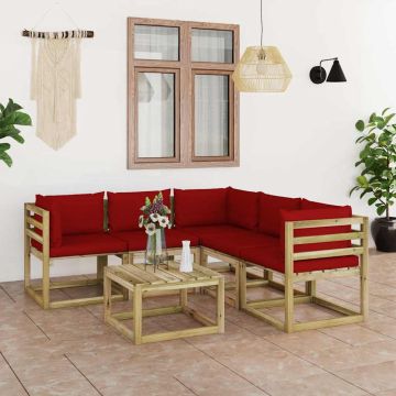 Set Divani da Giardino 6 pz con Cuscini Rosso Vino