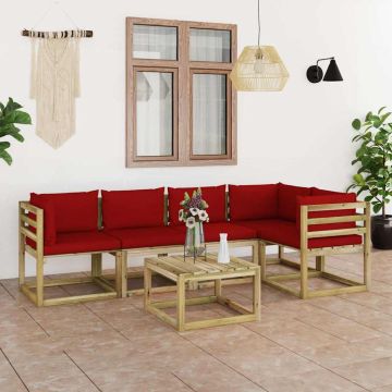 Set Divani da Giardino 6pz con Cuscini Legno di Pino Impregnato
