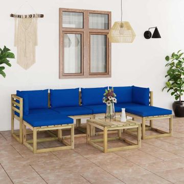 Set Salotto Giardino con Cuscini 7 pz in Pino Impregnato
