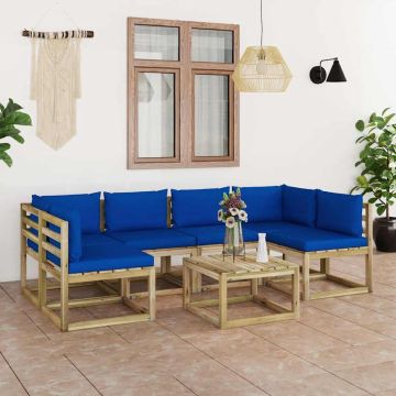 Set Salotto Giardino con Cuscini 7 pz in Pino Impregnato