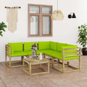Set Divani da Giardino 6 pz con Cuscini Verde Brillante