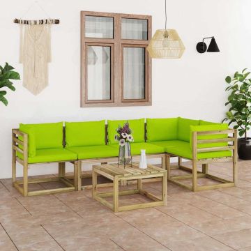Set Divani da Giardino 6pz con Cuscini Legno di Pino Impregnato