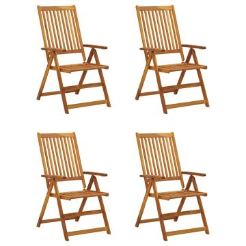 Set di 4 sedie pieghevoli reclinabili con cuscini, in legno massello di acacia.