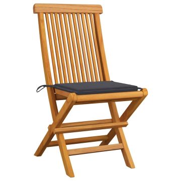 Sedie Pieghevoli con Cuscini Antracite 6 pz Massello di Teak