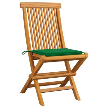 Sedie Pieghevoli con Cuscini Verdi 6 pz in Massello di Teak