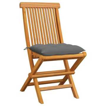 Sedie Pieghevoli con Cuscini Grigi 6 pz in Massello di Teak