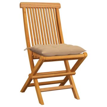 Sedie Pieghevoli con Cuscini Beige 6 pz in Massello di Teak