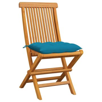 Sedie Pieghevoli con Cuscini Azzurri 6 pz in Massello di Teak