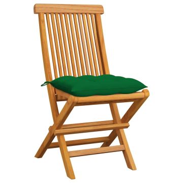 Sedie Pieghevoli con Cuscini Verdi 6 pz in Massello di Teak
