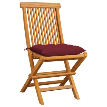 Sedie Pieghevoli con Cuscini Rosso Vino 6 pz Massello di Teak