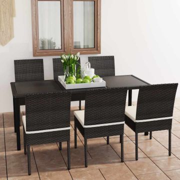 Set da Pranzo da Giardino 7 pz in Polyrattan Nero