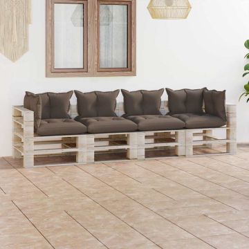 Divano Giardino Pallet a 4 Posti Cuscini in Legno di Pino