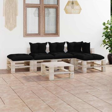 Set Divani da Giardino Pallet 6 pz con Cuscini in Legno di Pino