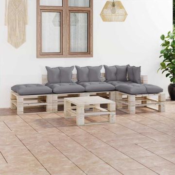 Set Divani da Giardino Pallet 6 pz con Cuscini in Legno di Pino
