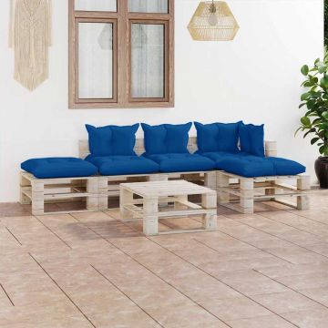 Set Divani da Giardino Pallet 6 pz con Cuscini in Legno di Pino