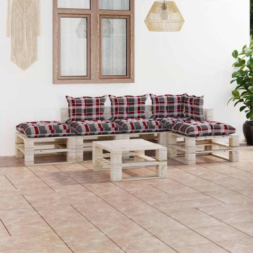 Set Divani da Giardino Pallet 6 pz con Cuscini in Legno di Pino