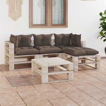 Set Salotto Giardino su Pallet Cuscini 5 pz in Legno di Pino