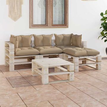 Set Salotto Giardino su Pallet Cuscini 5 pz in Legno di Pino