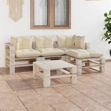 Set Salotto Giardino su Pallet Cuscini 5 pz in Legno di Pino