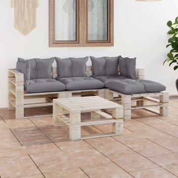 Set Salotto Giardino su Pallet Cuscini 5 pz in Legno di Pino