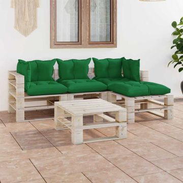 Set Salotto Giardino su Pallet Cuscini 5 pz in Legno di Pino