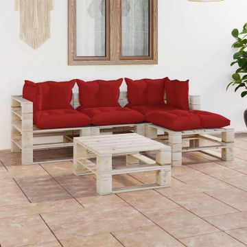 Set Salotto Giardino su Pallet Cuscini 5 pz in Legno di Pino