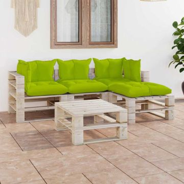 Set Salotto Giardino su Pallet Cuscini 5 pz in Legno di Pino