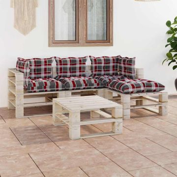 Set Salotto Giardino su Pallet Cuscini 5 pz in Legno di Pino