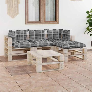 Set Salotto Giardino su Pallet Cuscini 5 pz in Legno di Pino