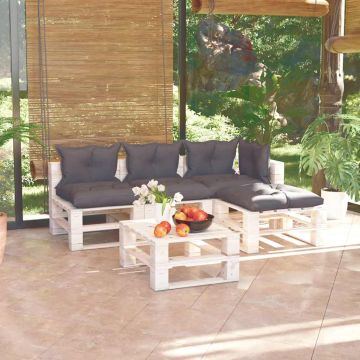 Salotto Giardino su Pallet Cuscini Antracite 5 pz Legno di Pino