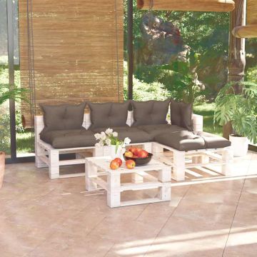 Set Salotto Giardino su Pallet Cuscini 5 pz in Legno di Pino