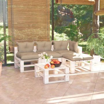 Set Salotto Giardino su Pallet Cuscini 5 pz in Legno di Pino