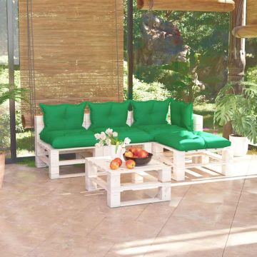 Set Salotto Giardino su Pallet Cuscini 5 pz in Legno di Pino