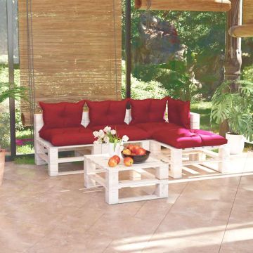 Set Salotto Giardino su Pallet Cuscini 5 pz in Legno di Pino