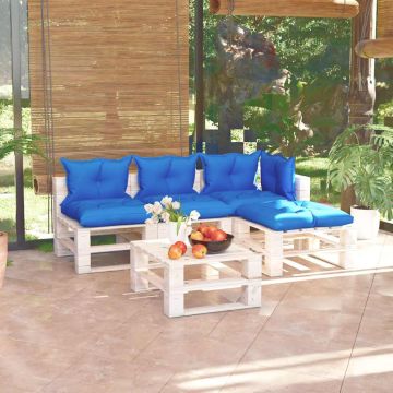 Set Salotto Giardino su Pallet Cuscini 5 pz in Legno di Pino