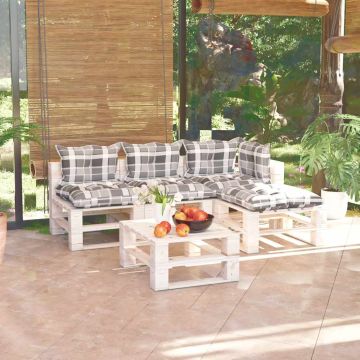 Set Salotto Giardino su Pallet Cuscini 5 pz in Legno di Pino
