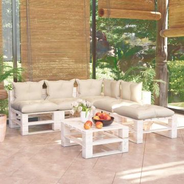 Set Salotto Giardino su Pallet Cuscini 6 pz in Legno di Pino