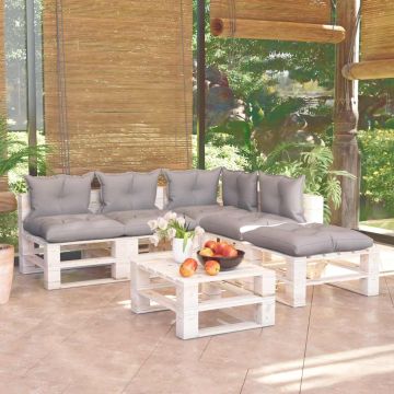 Set Salotto Giardino su Pallet Cuscini 6 pz in Legno di Pino