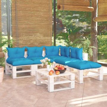 Set Salotto Giardino su Pallet Cuscini 6 pz in Legno di Pino