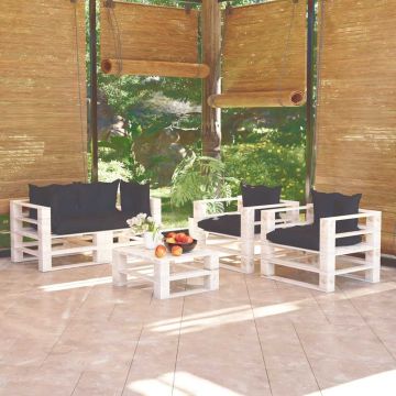 Set Divani da Giardino Pallet 5 pz con Cuscini in Legno di Pino