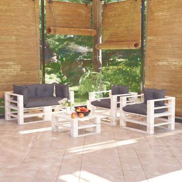 Set Divani da Giardino Pallet 5 pz con Cuscini in Legno di Pino