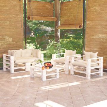 Set Divani da Giardino Pallet 5 pz con Cuscini in Legno di Pino