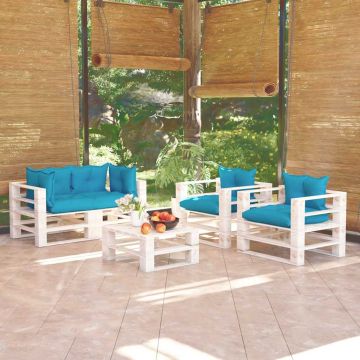 Set Divani da Giardino Pallet 5 pz con Cuscini in Legno di Pino
