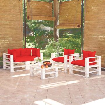 Set Divani da Giardino Pallet 5 pz con Cuscini in Legno di Pino