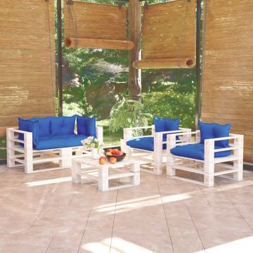 Set Divani da Giardino Pallet 5 pz con Cuscini in Legno di Pino