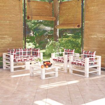Set Divani da Giardino Pallet 5 pz con Cuscini in Legno di Pino
