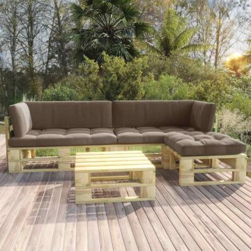 Set Divani in Pallet con Cuscini 4 pz in Pino Impregnato Verde